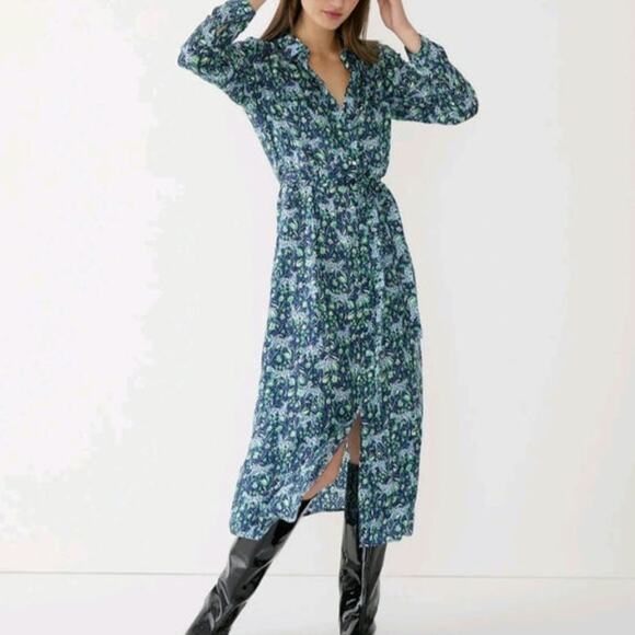 J. Crew Leopard Fauna Floral Button Front Midi Dress - Picture 1 of 11